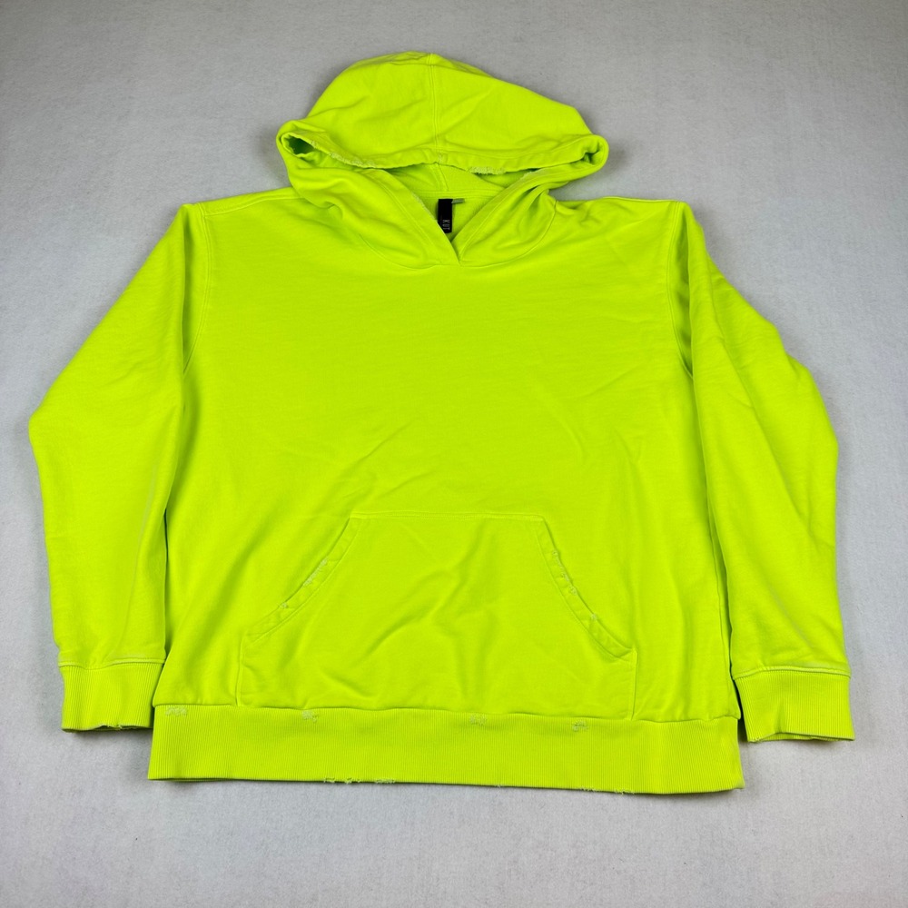 KUT from the Kloth Womens Neon Yellow Distressed French Terry Hoodie Large